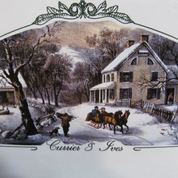 Currier & Ives 5 pc Stoneware Table Top Set American Homestead Winter MCNY - Picture 2 of 16